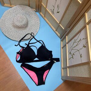 Victoria Secret Black/Pink Push Up Swimsuit Bikini Set 36C/M NEW